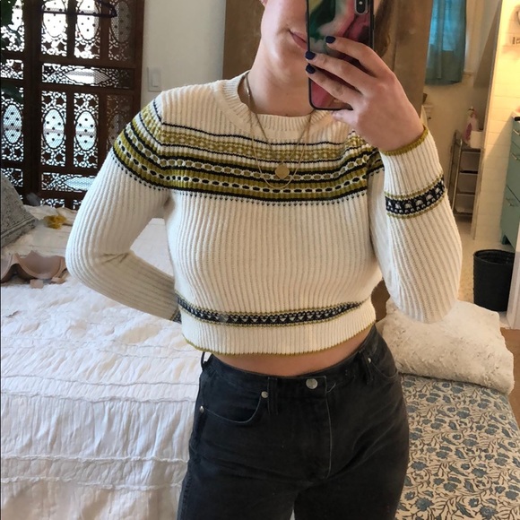 Urban Outfitters Sweaters - Cream printed cropped sweater
